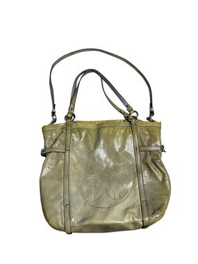 Coach Olive Patent Leather Tote with Perforated Logo